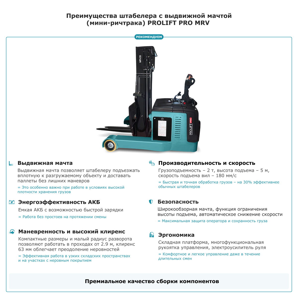 Штабелер с выдвижной мачтой (мини-ричтрак) PROLIFT PRO MRV 2050 li-ion